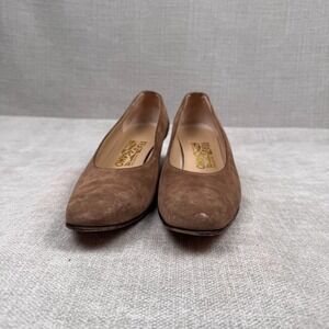 Salvatore Ferragamo Light Brown Suede Block Low Heels Size 8.5